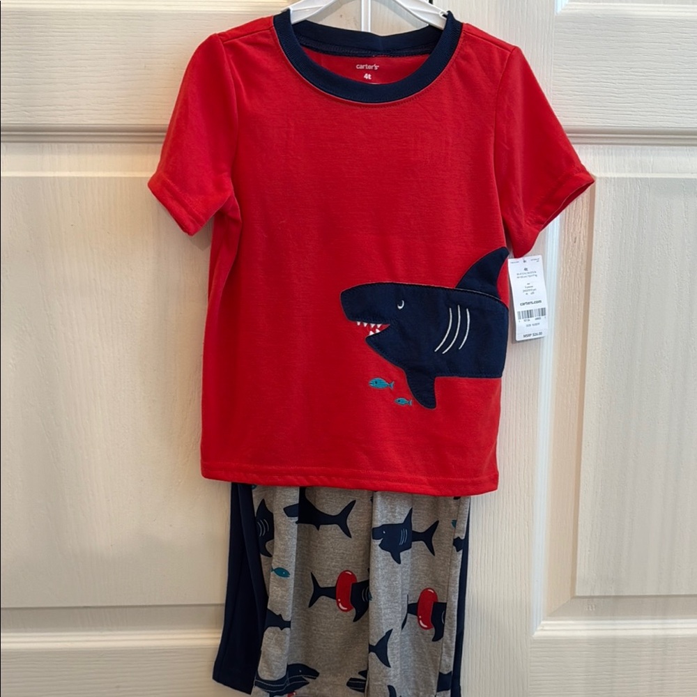 NWT Carter's Shark Kids Loose Fit Pajama Set 4T